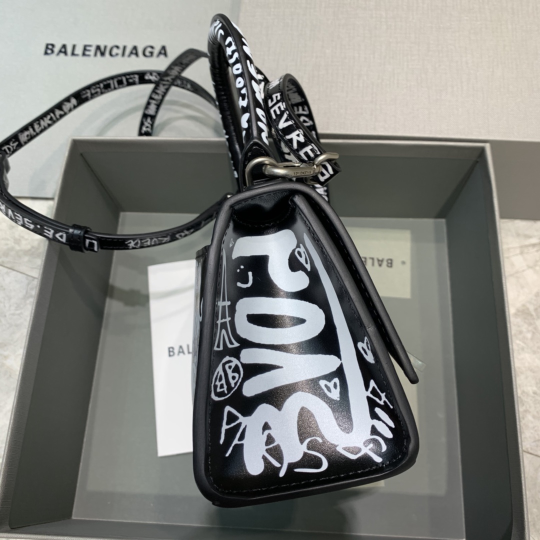 Balenciaga Hourglass XS Handbag Graffiti Shoulder Bag Black